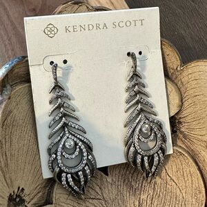 Kendra Scott Elettra Drop Feather Peacock Earrings Silvertone